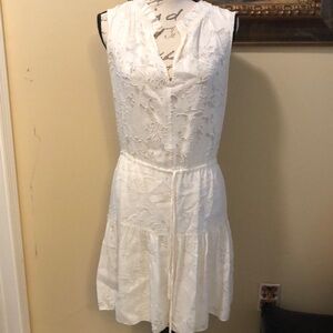 Rebecca Taylor Boho sleeveless ruffle & v-neck lace pull tie waist layer dress